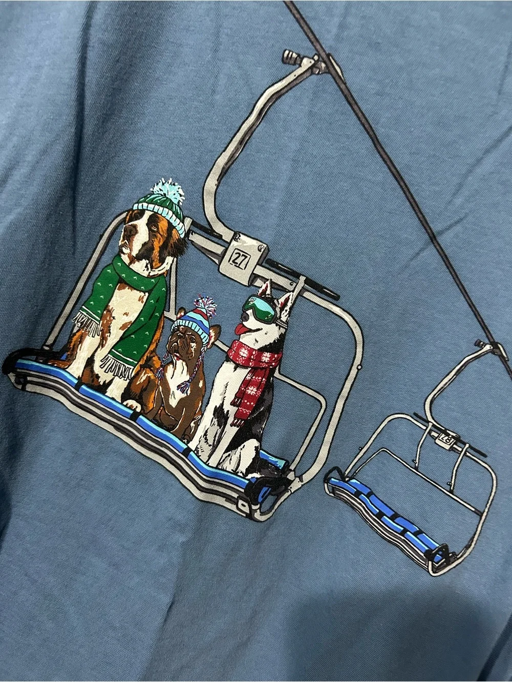 J. Crew Blue Ski-Lift Dogs Graphic Tee 💯 cotton